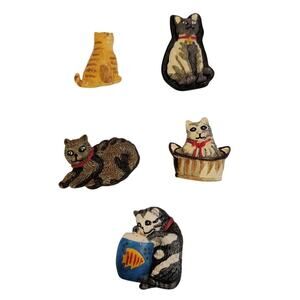 Vintage Quaker Factory Cat Button Covers Whimsical Designs Set of 5